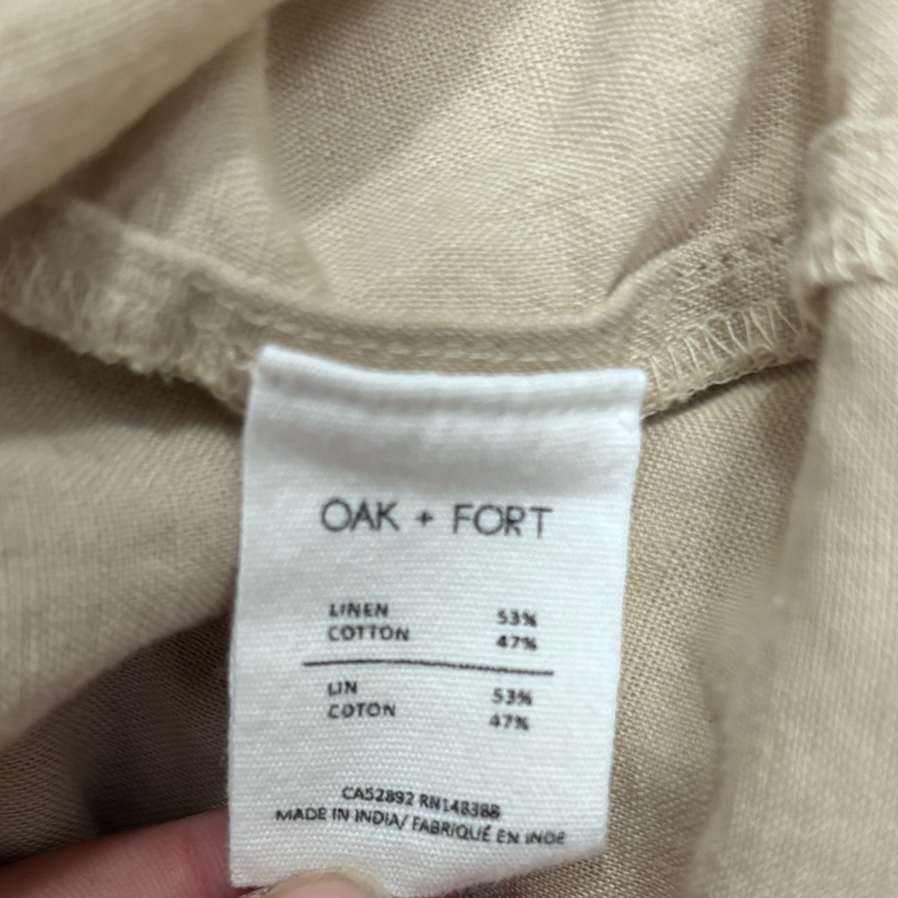OAK + FORT Beige Linen Cotton Blouse Button Up Cream Size M - Picture 4 of 9